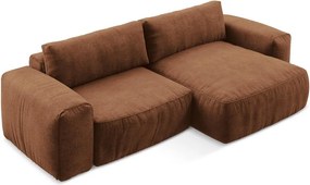 Rozkładany narożnik z tkaniny szenilowej (prawostronny/z szezlongiem) w kolorze terakoty Kuki – Makamii