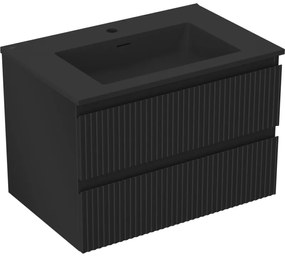 Mexen Rivel szafka łazienkowa 70 cm z umywalką Otis, 2 szuflady, ryflowana , czarna mat - 91A20-07047-2-BFF71-W18M71
