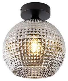 Lampa sufitowa Art Deco czarna z przydymionym szkłem - Kula ArtDeco Oswietlenie wewnetrzne