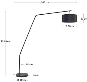 Czarna lampa stojąca z tekstylnym kloszem (wysokość 221,5 cm) Ciana – Kave Home