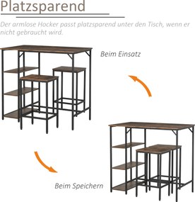 HOMCOM Zestaw stolik barowy z 2 stołkami 3-częściowy blat kuchenny z regałem rustykalny brąz czarny | Aosom PL
