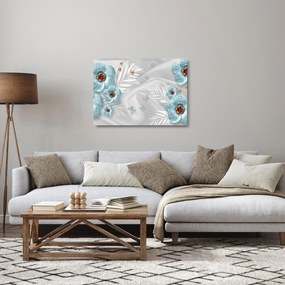 Obraz na szkle - 3D niebieskie kwiaty (70x50 cm)