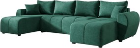 Rozkładana sofa narożna w kształcie U SEVIO 311x145 cm, butelkowozielona + 2 poduszki GRATIS