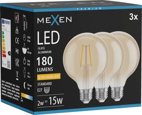 Mexen Vintis 3x żarówka filament LED E27, G95, 2W, Ciepła - 2200K, 180 lm, amber - L157-E27-0222-50x03