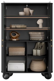 Witryna Vesper do salonu - czarny / złote uchwyty / nogi kule