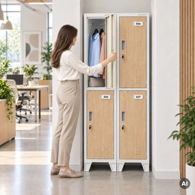 Szafka ubraniowa metalowa pracownicza głęboka 2-drzwiowa biała/dąb sonoma, 292x1720x600 mm: BARTEK 1 Plus D600 Eco Design