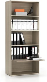 Regał biurowy wysoki LAYERS, 1 schowek, 800 x 400 x 1905, dąb naturalny / dąb bejcowany