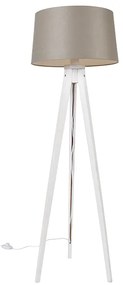 Nowoczesny statyw biały z abażurem lnianym w kolorze taupe 45 cm - Tripod Classic klasyczny/Antyczny Oswietlenie wewnetrzne