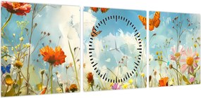 Obraz - Motyle na letniej łące (z zegarem) (90x30 cm)
