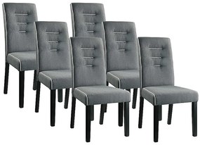 Zestaw 6 krzeseł GABELLE – tkanina, nogi z drewna kauczukowego – kolor szary