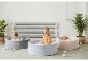 Okrągły suchy basen z piłeczkami 7cm dla dziecka, 90x40cm/300 piłek, bawełniany, jasnoszary, piłki: szare, białe, pastelowy róż - meowbaby®