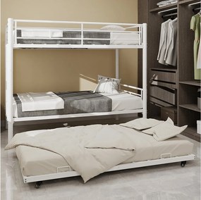Łóżko piętrowe 90 x 190 cm - Łóżko dziecięce z drabinką i barierkami bezpieczeństwa - z 90 x Łóżko wysuwane 190 cm - biały metal - bez materaca