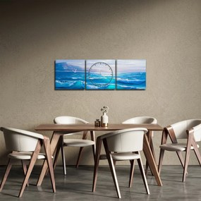 Obraz - Obraz olejny przedstawiający morze z mewami (z zegarem) (90x30 cm)