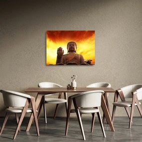 Obraz na szkle - Budda z czerwonym i żółtym tłem (70x50 cm)