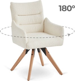 Krzesło Tapicerowane Obrotowe WILLA Kremowe Nowoczesne Boucle