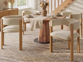 Zestaw 4 pikowanych krzeseł jadalnianych - z tkaniny flanelowej - nogi żelazne w wyglądzie drewna - beżowy + Naturalny