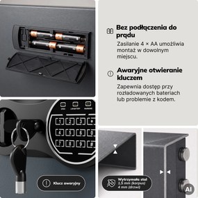 Mały sejf domowy, elektroniczny zamek na kod, na pieniądze i dokumenty, 350x250x250 mm: DORIAN