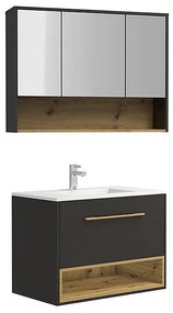 Szafka łazienkowa wisząca  w kolorze antracytowym z umywalką i lustrem - 80 cm - YANGRA