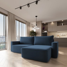 Masseno Narożnik BELISE z funkcją spania i pojemnikiem na pościel Narozniki L, Rozkładana sofa - Niebieski, CASTEL 79