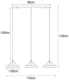 Lampa wisząca czarna podłużna z 3-stopniowym ściemnianiem LED 3-punktowym - LyaniDesignerski Oswietlenie wewnetrzne