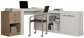 Biurko narożne – 2 szuflady i 2 drzwi – kolor: biały i dębowy - EVAN