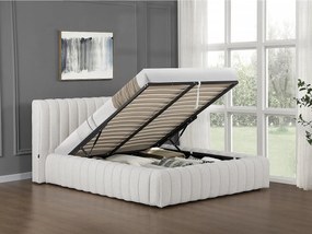 Podwójne łóżko tapicerowane z pojemnikiem "Tignes" - 160 x 200 cm - Beżowy, Design Pikowany, Pojemne Schowki