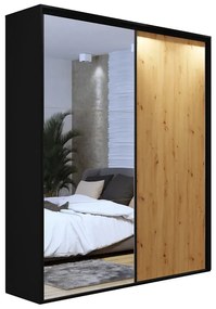 Szafa przesuwna z lustrem czarny + dąb artisan - Estori 3X