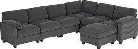 HOMCOM Narożna sofa w kształcie U, sofa z sprężynami kieszeniowymi, wyściełane podłokietniki, ruchomy szezlong, sztruks, 292x224x85 cm, ciemnoszary | Aosom PL