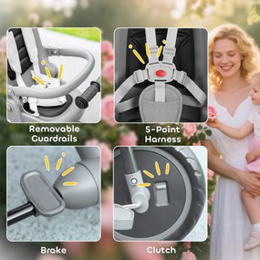 AIYAPLAY Dziecięcy trójkołowiec 6-w-1, wózek dla maluchów z uchwytem do pchania, regulowane siedzisko, składana konstrukcja, siatka zabezpieczająca, szary