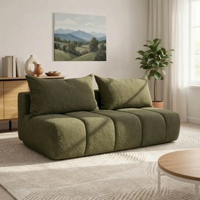 Sofa z Funkcją Spania SARIA Oliwkowa Boucle Nowoczesna