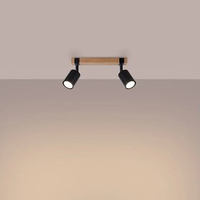 Plafony skandynawski Zynelix, stal/naturalne drewno - 2 źródło światła 3000K - L.38 x H.17.2 cm - czarny/naturalne drewno