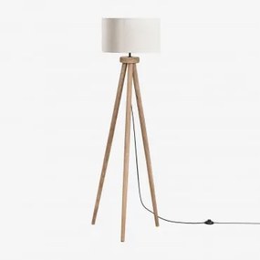 Lampa Podłogowa Simona Z Drewna Mango Drewno Mango & Linen Beżowa Tapioka Ø40 Cm - ↑25 Cm Azoia - Sklum