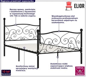 Czarne metalowe łóżko rustykalne 90x200 cm Gambi 4X