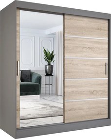 Szafa przesuwna 180 cm antracyt + dąb sonoma T2-M06