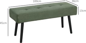 HOMCOM Ławka Polsterbank z Sztruksu, Ławka z Metalowymi Nogami, Ławka do Przedpokoju 100 x 36 x 45 cm Zielony