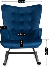 Fotel Bujany na Biegunach Uszak Wypoczynkowy ELIS Granatowy Welurowy Nowoczesny