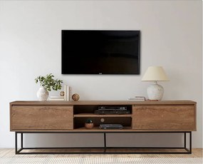 Nowoczesna szafka pod telewizor – 180 x 50 x 40 cm – orzech i czerń – płyta MDF pokryta melaminą