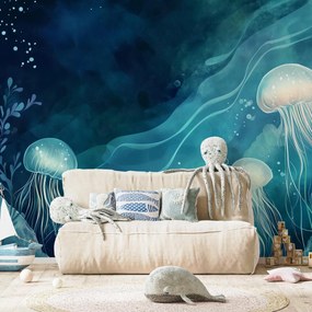 Fototapeta - Niebieskie meduzy (196x136 cm)