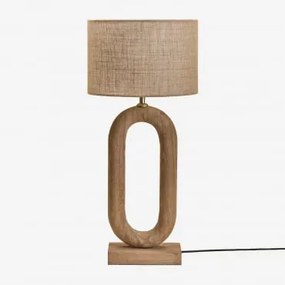 Lampa Stołowa Z Drewna Mango Tiberia Drewno Mango & Beżowy Len Ø30 Cm - ↑20 Cm Arlina - Sklum