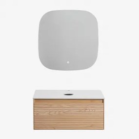 Zestaw Wiszących Mebli Łazienkowych Z Drewna Jesionowego Tedrik Popielaty Brąz & Without Sink & Kwadratowa Lampa Led I Przeciwmgielna - Sklum