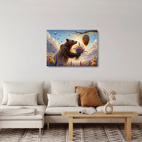 Obraz na szkle - Niedźwiedź i pszczoły (70x50 cm)
