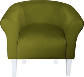Fotel Milo tkanina Welur wygodny fotel tapicerowany do salonu i sypialni : Kolor nogi - Biała, Kolor tkaniny - VELVET - BL75, Wysokość nogi - 20 cm