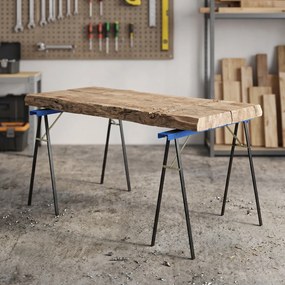 HOMCOM Zestaw 2 solidnych, składanych metalowych kozłów do prac stolarskich i projektów DIY, niebieski i czarny | Aosom PL