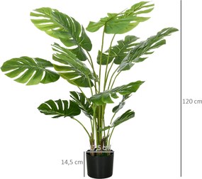 HOMCOM Sztuczna Roślina Monstera Deliciosa z Realistycznym Wyglądem, Doniczka i Cementowa Ziemia, 17,5 cm x 17,5 cm x 120 cm, Zielona