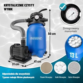 Filtr piaskowy do basenu AQUA z kulami filtrującymi 5 000 l/h, niebieska Monzana