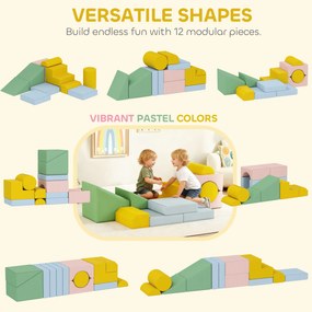 AIYAPLAY Zestaw miękkich klocków dla dzieci, 12‑częściowy zestaw tkaninowych bloków, pianka, pokrycie ze sztruksu, zmywalny, pastelowy | Aosom PL
