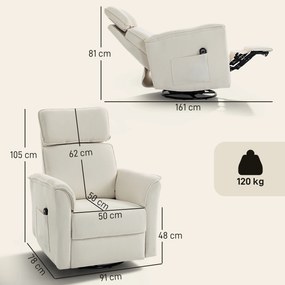 HOMCOM Elektryczny fotel relaksacyjny z funkcją leżenia, regulowane oparcie, zagłówek do salonu kremowo-biały | Aosom PL