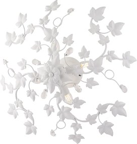 Edera lampa sufitowa z lakierowanego białego żelaza, dekor shabby chic i kryształowe cyrkonie, elegancki klasyczny styl, 4 światła, Ø60 cm