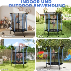 HOMCOM Trampolina dla dzieci, Ø163,5 cm, z siatką bezpieczeństwa, obicie, stal, do 50 kg, Czarny &amp; Niebieski
