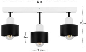 Czarno-biała lampa sufitowa, trzypunktowy spot DSC50x7WE z drewna i me